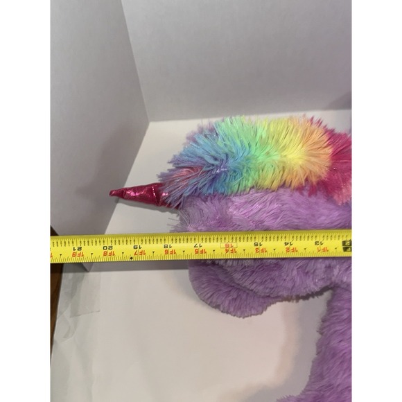 Hug Fun Purple Unicorn Stuffed w/ Rainbow Mane & Tail - Shiny Red Horn & Hooves - Picture 7 of 9